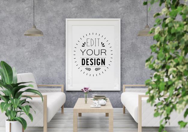 Poster Frame Mockup In Living Room Psd