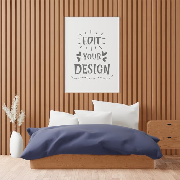 Poster Frame Mockup Interior In A Bedroom Psd