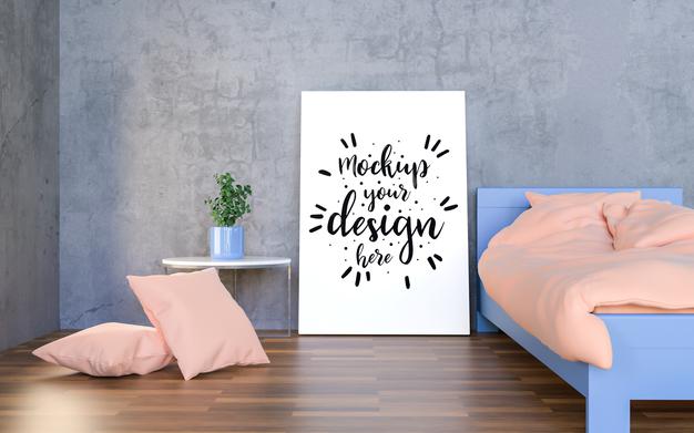 Poster Frame Mockup Interior In A Bedroom Psd