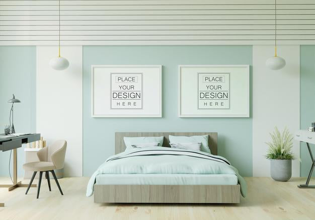 Poster Frame Mockup Interior In A Bedroom Psd
