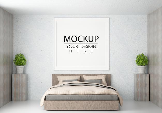 Poster Frame Mockup Interior In A Bedroom Psd