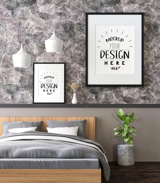 Poster Frame Mockup Interior In A Bedroom Psd
