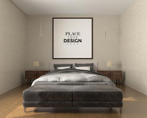 Poster Frame Mockup Interior In A Bedroom Psd