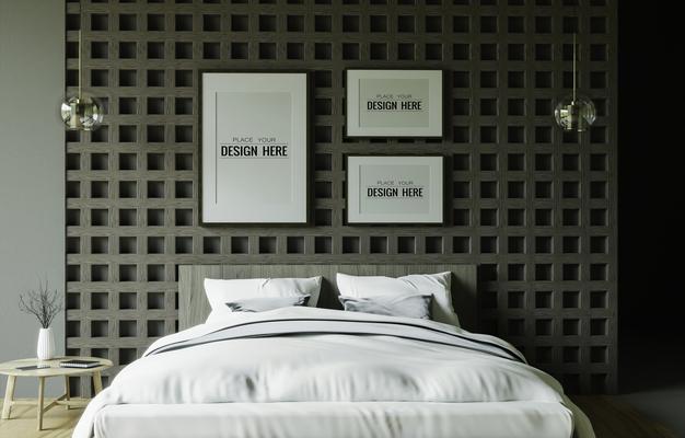 Poster Frame Mockup Interior In A Bedroom Psd
