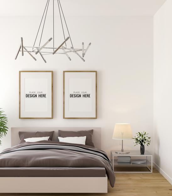 Poster Frame Mockup Interior In A Bedroom Psd