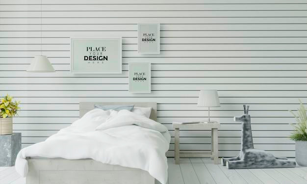 Poster Frame Mockup Interior In A Bedroom Psd