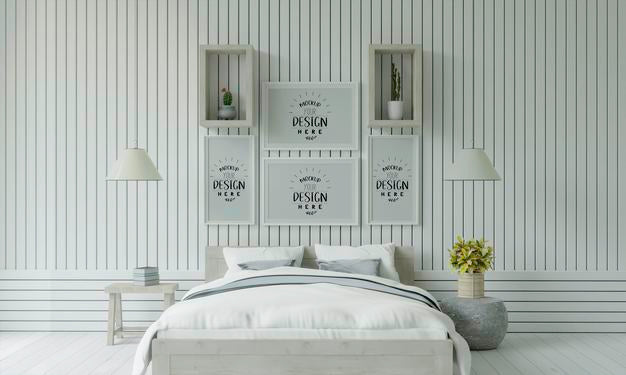Poster Frame Mockup Interior In A Bedroom Psd