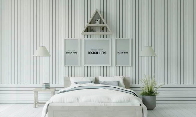 Poster Frame Mockup Interior In A Bedroom Psd