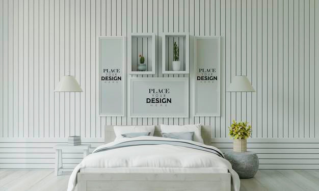 Poster Frame Mockup Interior In A Bedroom Psd
