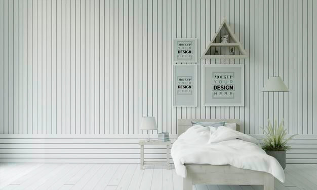 Poster Frame Mockup Interior In A Bedroom Psd
