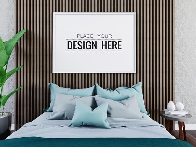 Poster Frame Mockup Interior In A Bedroom Psd