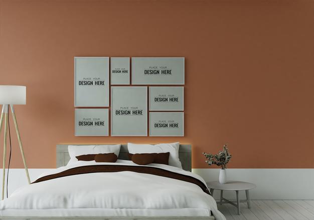 Poster Frame Mockup Interior In A Bedroom Psd