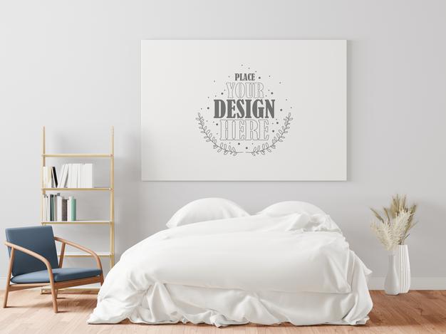 Poster Frame Mockup Interior In A Bedroom Psd