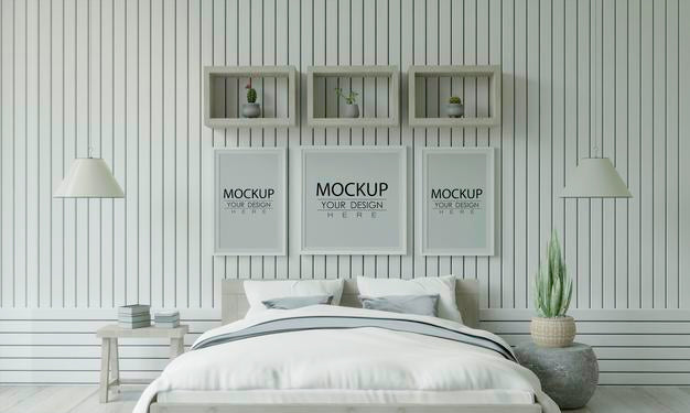 Poster Frame Mockup Interior In A Bedroom Psd
