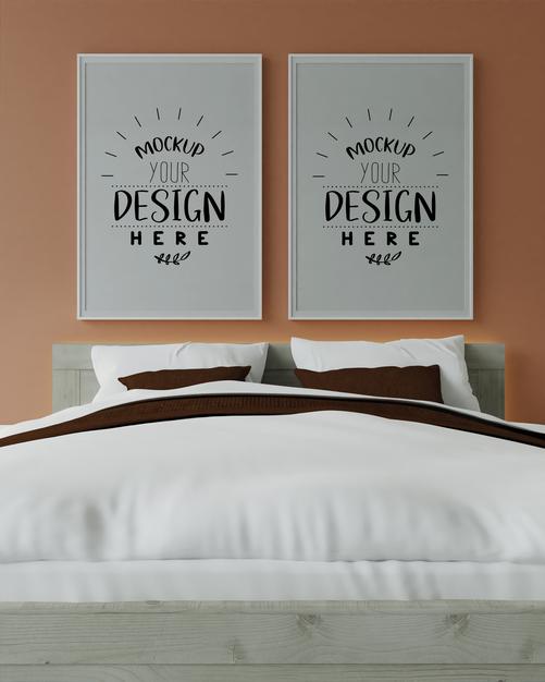 Poster Frame Mockup Interior In A Bedroom Psd