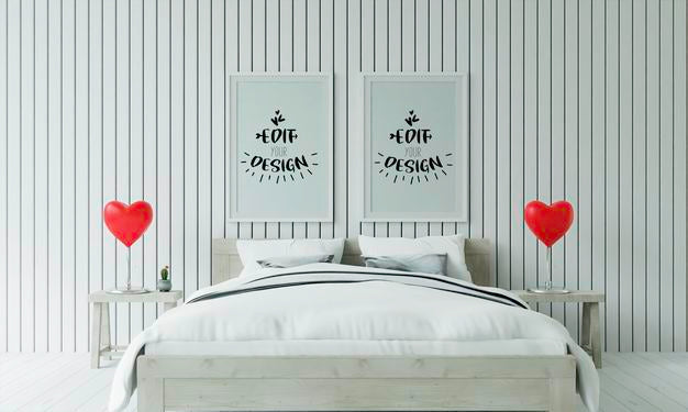 Poster Frame Mockup Interior In A Bedroom Psd
