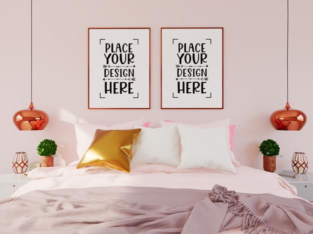 Poster Frame Mockup Interior In A Bedroom Psd