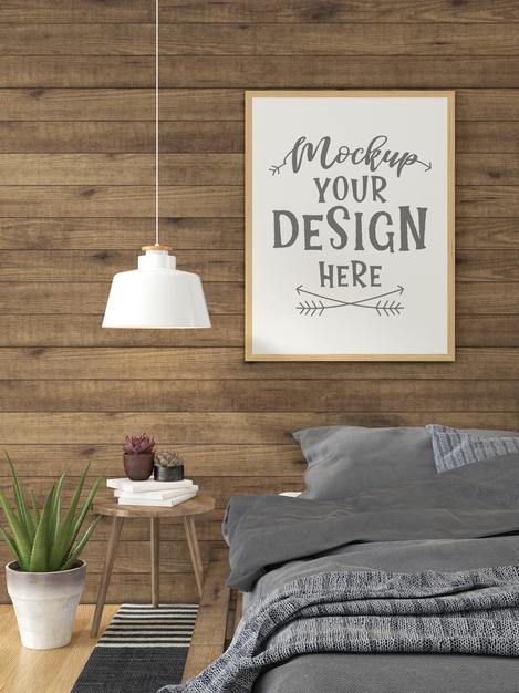 Poster Frame Mockup Interior In A Bedroom Psd