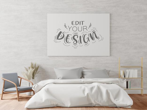 Poster Frame Mockup Interior In A Bedroom Psd