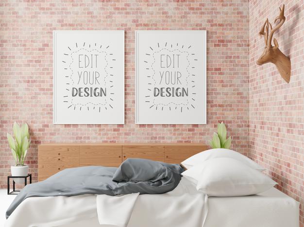 Poster Frame Mockup Interior In A Bedroom Psd