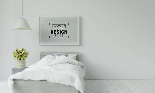 Poster Frame Mockup Interior In A Bedroom Psd