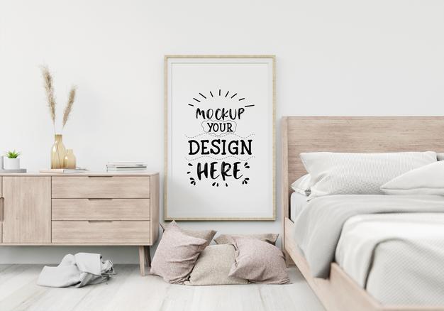 Poster Frame Mockup Interior In A Bedroom Psd