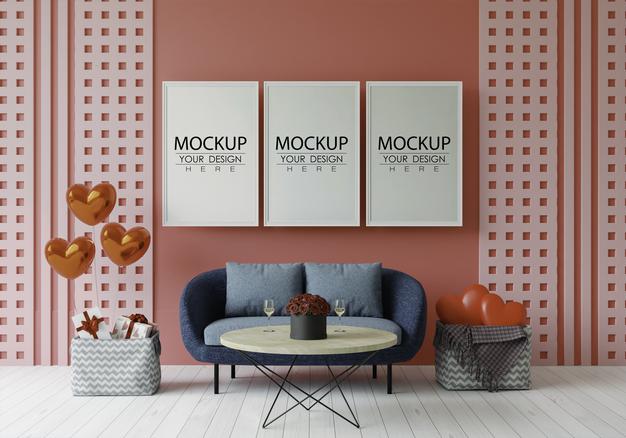 Poster Frame Mockup Interior In A Bedroom Psd