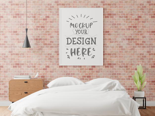 Poster Frame Mockup Interior In A Bedroom Psd