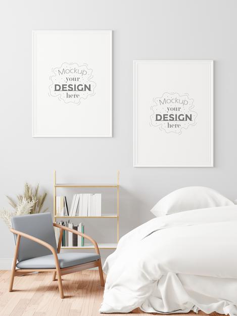 Poster Frame Mockup Interior In A Bedroom Psd