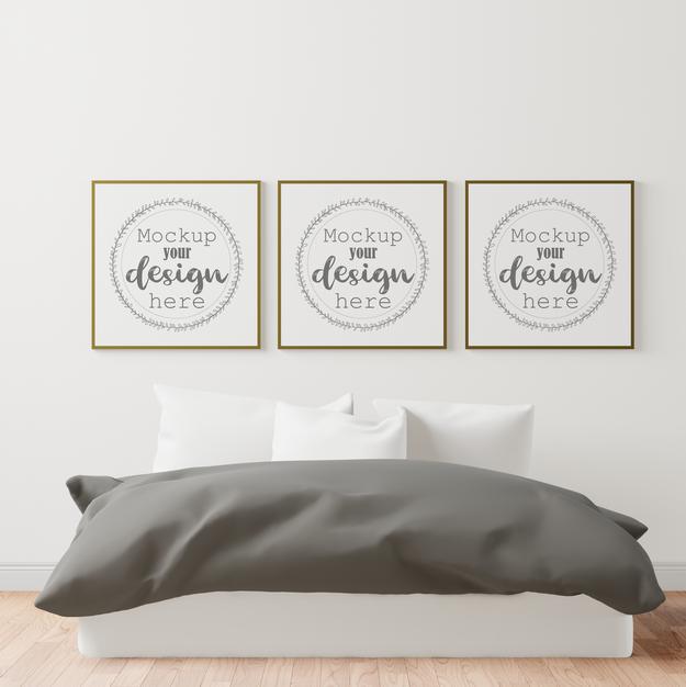 Poster Frame Mockup Interior In A Bedroom Psd