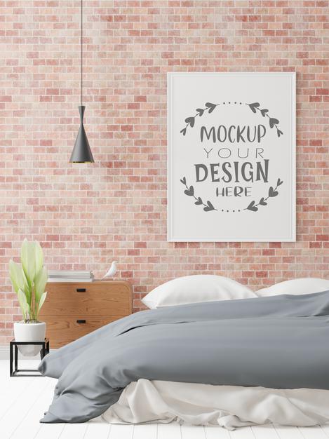 Poster Frame Mockup Interior In A Bedroom Psd