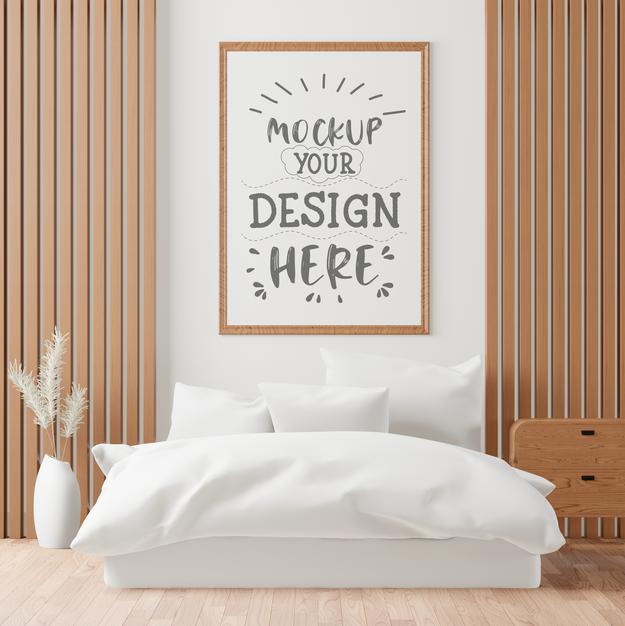 Poster Frame Mockup Interior In A Bedroom Psd