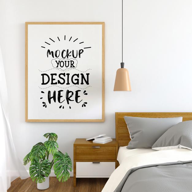 Poster Frame Mockup Interior In A Bedroom Psd