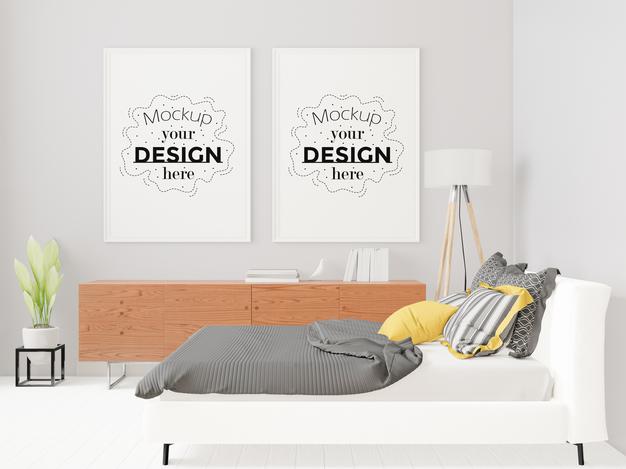 Poster Frame Mockup Interior In A Bedroom Psd