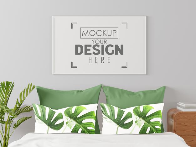 Poster Frame Mockup Interior In A Bedroom Psd