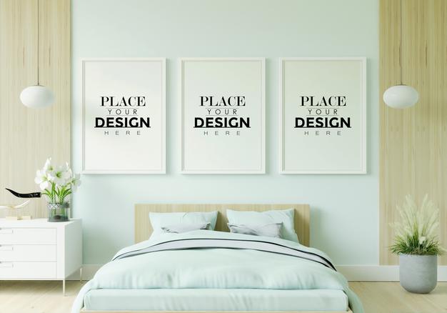 Poster Frame Mockup Interior In A Bedroom Psd