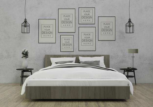 Poster Frame Mockup Interior In A Bedroom Psd