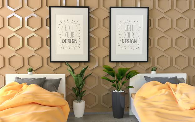 Poster Frame Mockup Interior In A Bedroom Psd
