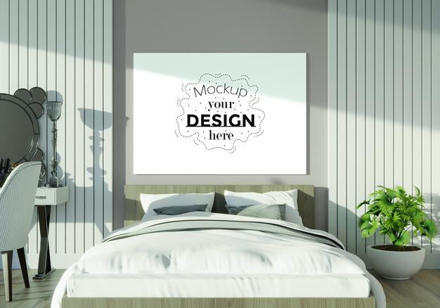 Poster Frame Mockup Interior In A Bedroom Psd