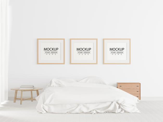 Poster Frame Mockup Interior In A Bedroom Psd