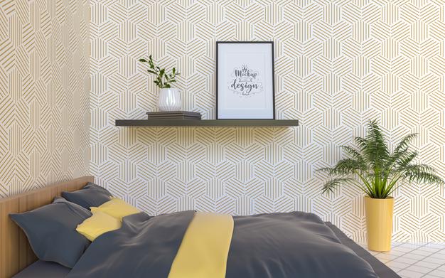Poster Frame Mockup Interior In A Bedroom Psd