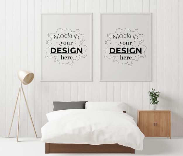 Poster Frame Mockup Interior In A Bedroom Psd