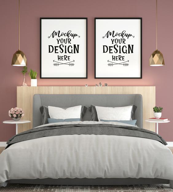 Poster Frame Mockup Interior In A Bedroom Psd