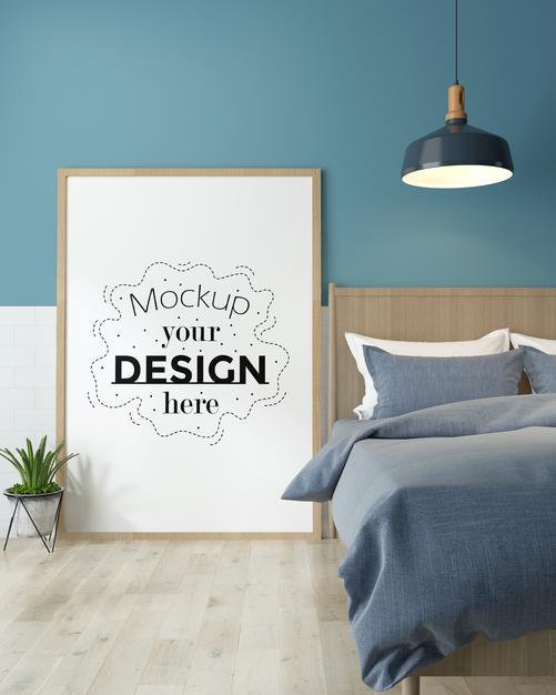 Poster Frame Mockup Interior In A Bedroom Psd