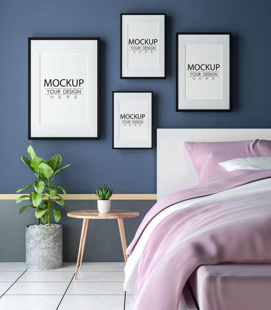 Poster Frame Mockup Interior In A Bedroom Psd