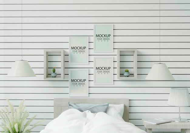 Poster Frame Mockup Interior In A Bedroom Psd