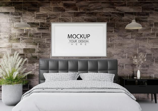 Poster Frame Mockup Interior In A Bedroom Psd