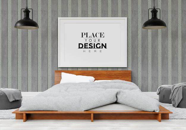 Poster Frame Mockup Interior In A Bedroom Psd