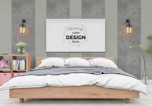 Poster Frame Mockup Interior In A Bedroom Psd