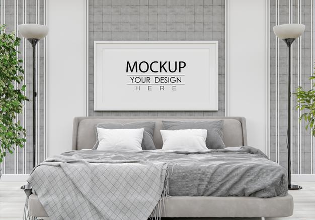 Poster Frame Mockup Interior In A Bedroom Psd